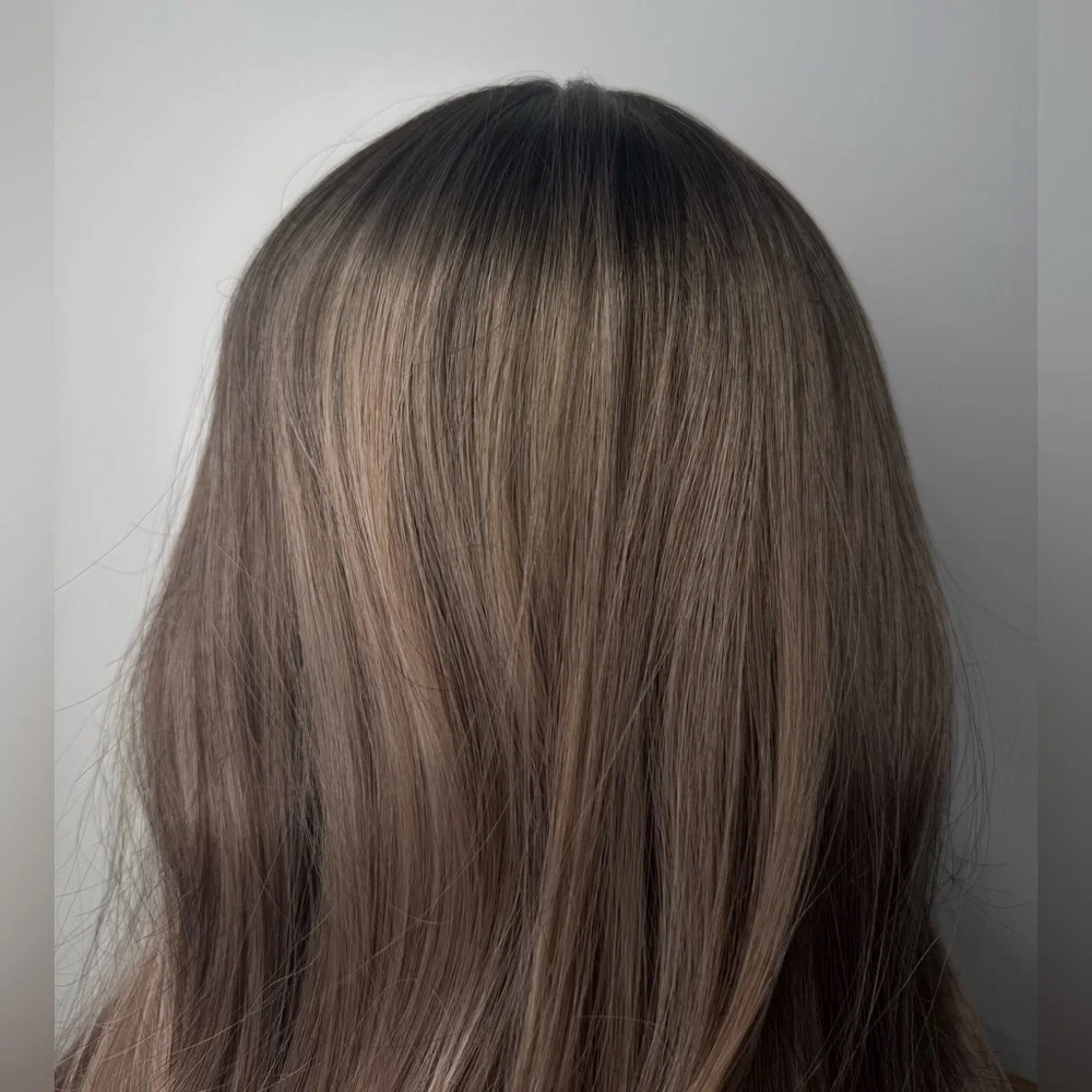 26” Long Wavy Synthetic Wig with Bangs – Ash Brown / Smoky Blonde Blend